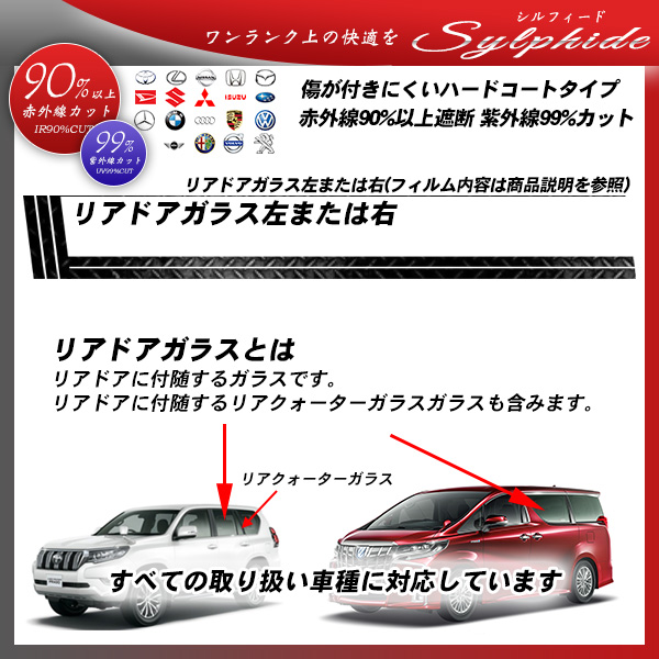 リアドアガラス左または右 全車種対応 シルフィード 部位別単品 カーフィルム カット済み UVカット スモークの詳細を見る リアドアガラス左または右 全車種対応 シルフィード 部位別単品 カーフィルム カット済み UVカット スモークの詳細を見る