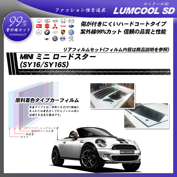 ミニ MINI ミニ ロードスター (SY16/SY16S) ルミクールSD カーフィルム カット済み UVカット リアセット スモークの詳細を見る ミニ MINI ミニ ロードスター (SY16/SY16S) ルミクールSD カーフィルム カット済み UVカット リアセット スモークの詳細を見る