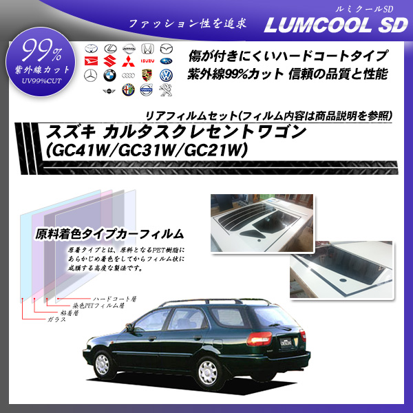 スズキ カルタスクレセントワゴン (GC41W/GC31W/GC21W) ルミクールSD カーフィルム カット済み UVカット リアセット スモークの詳細を見る スズキ カルタスクレセントワゴン (GC41W/GC31W/GC21W) ルミクールSD カーフィルム カット済み UVカット リアセット スモークの詳細を見る
