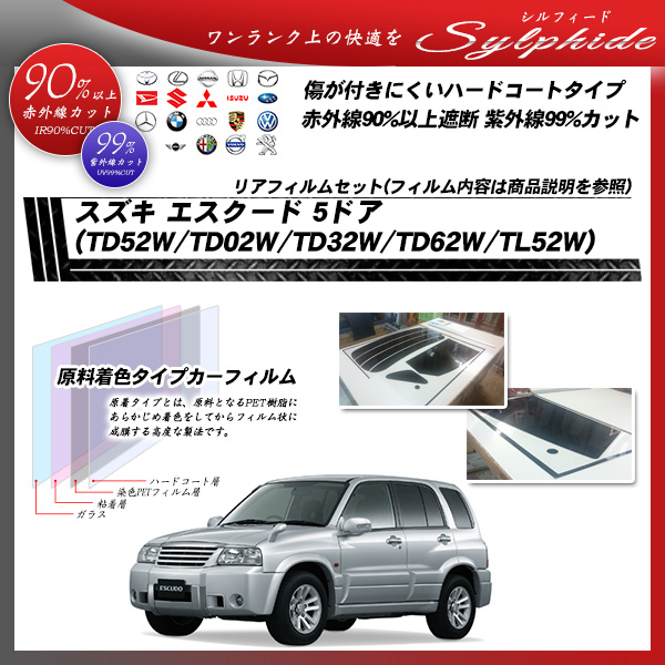 スズキ エスクード 5ドア (TD52W/TD02W/TD32W/TD62W/TL52W) シルフィード カーフィルム カット済み UVカット リアセット スモークの詳細を見る スズキ エスクード 5ドア (TD52W/TD02W/TD32W/TD62W/TL52W) シルフィード カーフィルム カット済み UVカット リアセット スモークの詳細を見る